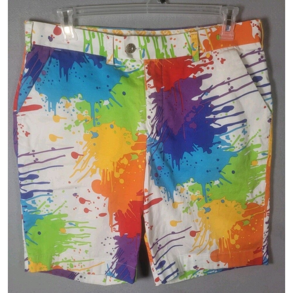 Loudmouth Golf Shorts Mens 36 Multicolor Paint Splatter Colorful Chino